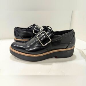 Zara Trafaluc Y2K Black Patent Loafers Shoes Oxford Platform Buckle retro 6.5
